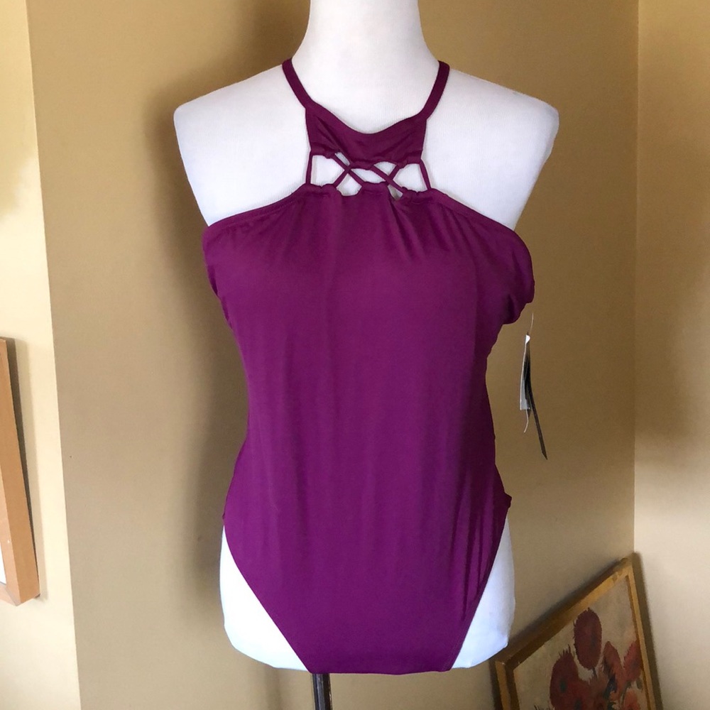 La Blanca size 12 Swimsuit Strappy Tummy Control Bathingsuit Highneck $118 NWOT